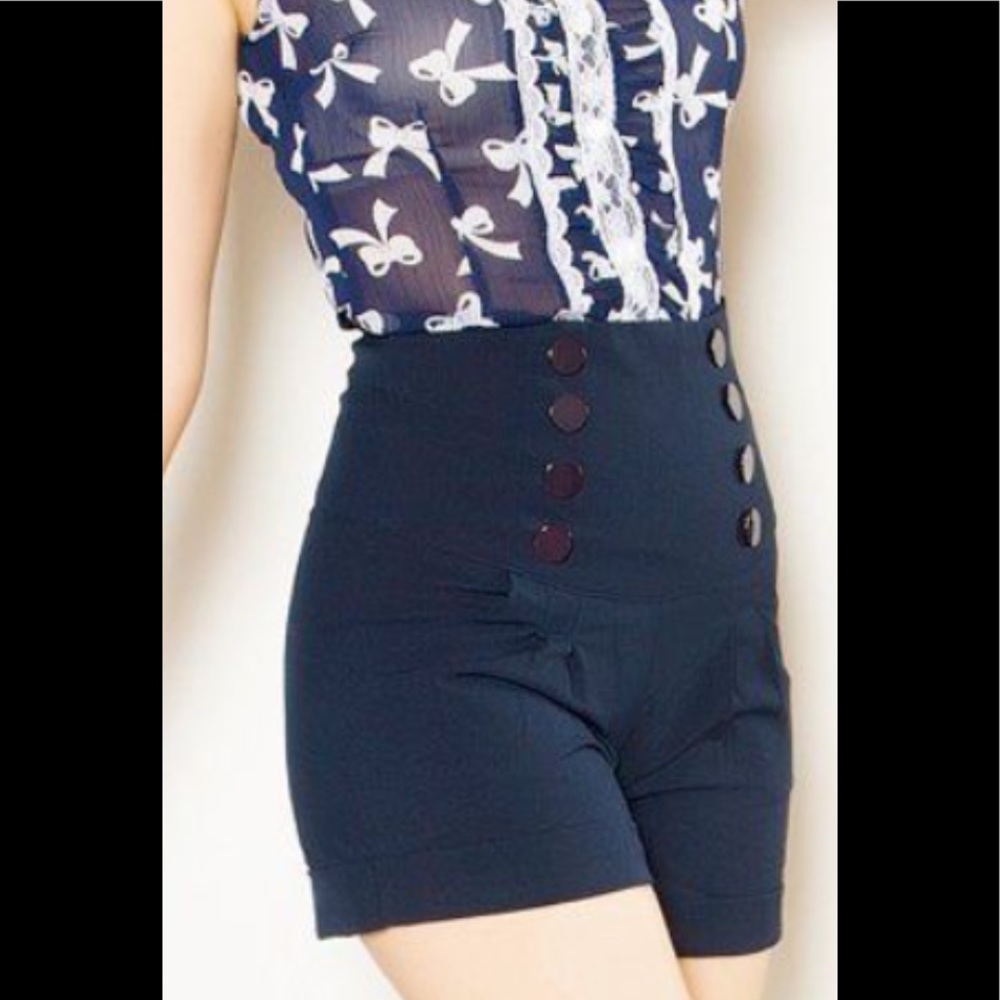Bettie Page Navy Blue Sailor Stretch Shorts 3X